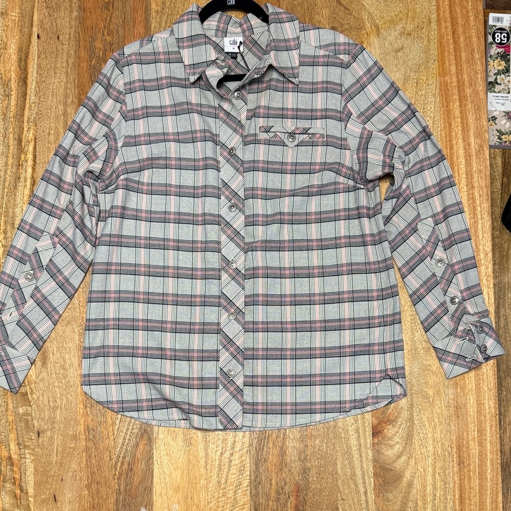 CAbi shacket Casual Plaid jacket-Shirt - Gray and Pink